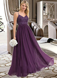 Ashanti A-line V-Neck Floor-Length Chiffon Lace Bridesmaid Dress With Beading Sequins STKP0012840