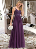 Ashanti A-line V-Neck Floor-Length Chiffon Lace Bridesmaid Dress With Beading Sequins STKP0012840