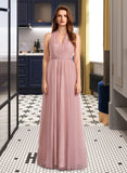 Dania A-Line One-Shoulder V-neck Off-the-Shoulder Floor-Length Bridesmaid Dress STKP0012843