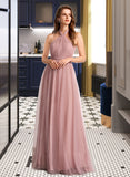 Dania A-Line One-Shoulder V-neck Off-the-Shoulder Floor-Length Bridesmaid Dress STKP0012843