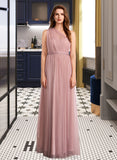 Dania A-Line One-Shoulder V-neck Off-the-Shoulder Floor-Length Bridesmaid Dress STKP0012843