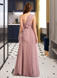 Dania A-Line One-Shoulder V-neck Off-the-Shoulder Floor-Length Bridesmaid Dress STKP0012843