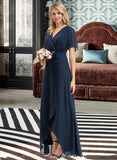 Luciana A-LineV-neckAsymmetricalChiffonBridesmaidDressWithBow(s)#251390 STKP0012846