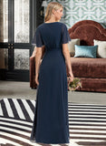 Luciana A-LineV-neckAsymmetricalChiffonBridesmaidDressWithBow(s)#251390 STKP0012846