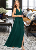 Sherry A-Line V-neck Floor-Length Chiffon Bridesmaid Dress With Split Front STKP0012847