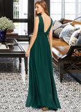 Sherry A-Line V-neck Floor-Length Chiffon Bridesmaid Dress With Split Front STKP0012847