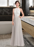 Talia A-Line Scoop Neck Floor-Length Chiffon Lace Bridesmaid Dress STKP0012848