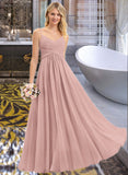 Tabitha A-LineV-neckFloor-LengthChiffonBridesmaidDressWithRuffle#251358 STKP0012849