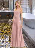 Tabitha A-LineV-neckFloor-LengthChiffonBridesmaidDressWithRuffle#251358 STKP0012849