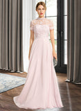 Mia A-Line High Neck Floor-Length Chiffon Bridesmaid Dress With Sequins STKP0012852