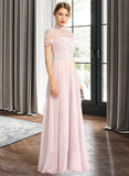 Mia A-Line High Neck Floor-Length Chiffon Bridesmaid Dress With Sequins STKP0012852