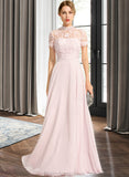 Mia A-Line High Neck Floor-Length Chiffon Bridesmaid Dress With Sequins STKP0012852