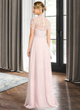 Mia A-Line High Neck Floor-Length Chiffon Bridesmaid Dress With Sequins STKP0012852