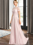 Mia A-Line High Neck Floor-Length Chiffon Bridesmaid Dress With Sequins STKP0012852