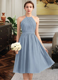 Juliana A-Line Scoop Neck Knee-Length Chiffon Bridesmaid Dress With Ruffle STKP0012853