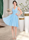 Aspen A-line V-Neck Knee-Length Chiffon Bridesmaid Dress With Ruffle STKP0012855