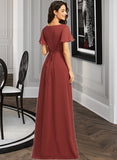 Sandy A-Line V-neck Floor-Length Bridesmaid Dress With Split Front STKP0012856