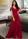 Pam A-line V-Neck Floor-Length Chiffon Bridesmaid Dress STKP0012858