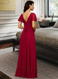 Pam A-line V-Neck Floor-Length Chiffon Bridesmaid Dress STKP0012858