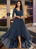 Kamari A-Line V-neck Asymmetrical Bridesmaid Dress With Pleated STKP0012859