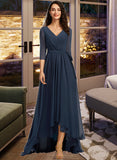 Kamari A-Line V-neck Asymmetrical Bridesmaid Dress With Pleated STKP0012859