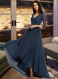 Kamari A-Line V-neck Asymmetrical Bridesmaid Dress With Pleated STKP0012859