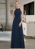 Skyler A-Line Scoop Neck Floor-Length Chiffon Bridesmaid Dress With Ruffle STKP0012861