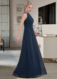 Skyler A-Line Scoop Neck Floor-Length Chiffon Bridesmaid Dress With Ruffle STKP0012861