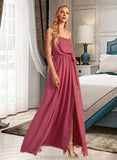 Lexie A-Line Cowl Neck Floor-Length Bridesmaid Dress With Ruffle Split Front STKP0012862