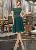 Raquel A-Line Scoop Neck Knee-Length Chiffon Lace Bridesmaid Dress With Sequins STKP0012863