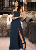 Iliana A-Line Square Neckline Floor-Length Chiffon Bridesmaid Dress With Split Front STKP0012864