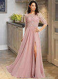 Brianna A-Line Scoop Neck Floor-Length Bridesmaid Dress With Split Front STKP0012865