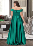 Phoenix Ball-Gown/Princess Off-the-Shoulder Floor-Length Satin Bridesmaid Dress With Split Front Pockets STKP0012866