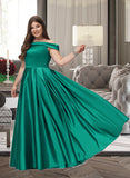 Phoenix Ball-Gown/Princess Off-the-Shoulder Floor-Length Satin Bridesmaid Dress With Split Front Pockets STKP0012866