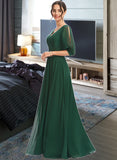 Aimee A-Line V-neck Floor-Length Bridesmaid Dress With Ruffle STKP0012870