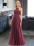 Millie A-Line Square Neckline Floor-Length Chiffon Lace Bridesmaid Dress STKP0012873