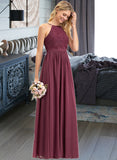 Millie A-Line Square Neckline Floor-Length Chiffon Lace Bridesmaid Dress STKP0012873