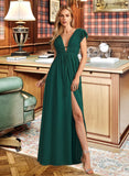 Aliyah A-Line V-neck Floor-Length Bridesmaid Dress With Split Front STKP0012874