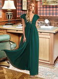 Aliyah A-Line V-neck Floor-Length Bridesmaid Dress With Split Front STKP0012874