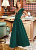 Aliyah A-Line V-neck Floor-Length Bridesmaid Dress With Split Front STKP0012874