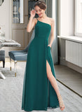 Myla A-Line One-Shoulder Floor-Length Bridesmaid Dress With Split Front Pockets STKP0012876