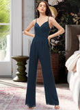 Shiloh Jumpsuit/Pantsuit V-Neck Floor-Length Chiffon Bridesmaid Dress With Ruffle STKP0012877