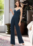 Shiloh Jumpsuit/Pantsuit V-Neck Floor-Length Chiffon Bridesmaid Dress With Ruffle STKP0012877