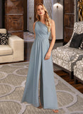 Kiara A-Line One-Shoulder Floor-Length Bridesmaid Dress With Lace Sequins STKP0012878