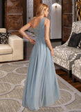 Kiara A-Line One-Shoulder Floor-Length Bridesmaid Dress With Lace Sequins STKP0012878