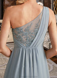 Kiara A-Line One-Shoulder Floor-Length Bridesmaid Dress With Lace Sequins STKP0012878