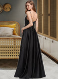 Tracy A-Line Square Neckline Floor-Length Satin Bridesmaid Dress With Split Front Pockets STKP0012879