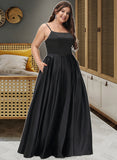 Tracy A-Line Square Neckline Floor-Length Satin Bridesmaid Dress With Split Front Pockets STKP0012879