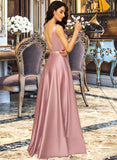 Joanne Ball-Gown/Princess V-neck Floor-Length Satin Bridesmaid Dress With Pockets STKP0012880