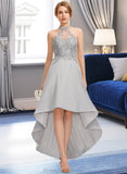 Christine A-line Halter Asymmetrical Chiffon Lace Bridesmaid Dress STKP0012881